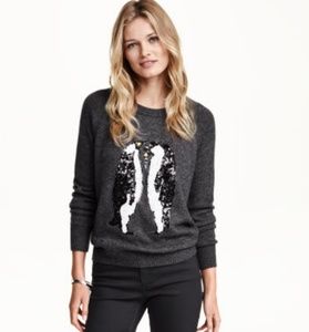 H&M Sequined Penguin Alpaca Blend Sweater M